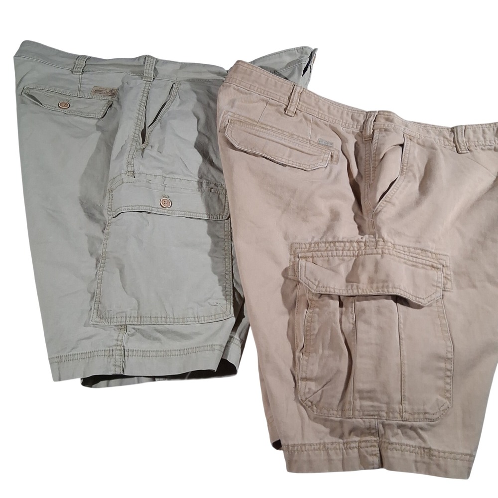 IZOD Men's Khaki and Tan Cargo Shorts Size 40 Stretch Cotton Utility- 2 Pair